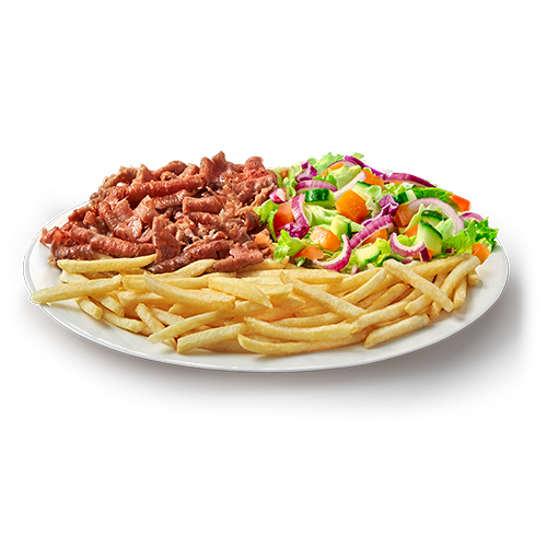 Kebap na talerzu z frytkami lub ryżem