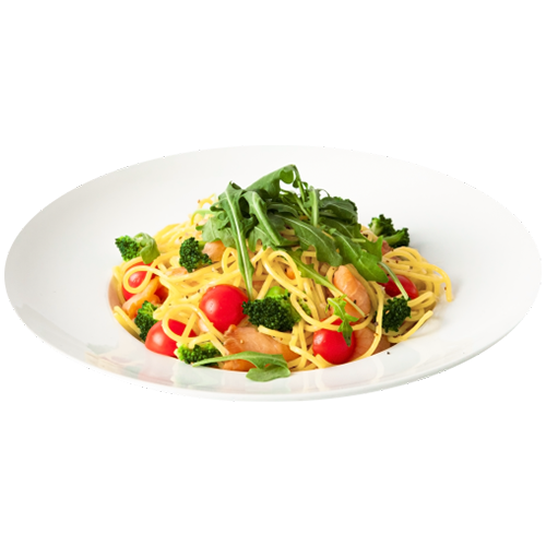 Makaron spaghetti z łososiem i pomidorkami cherry