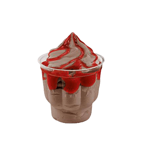 Lody o smaku czekoladowym z polewą truskawkową