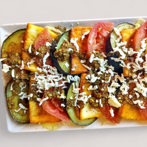 Brinjol and cheese salad
