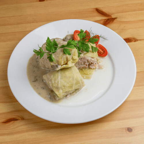 Gołąbki z mięsem i ryżem, z sosem pieczarkowym 2szt.