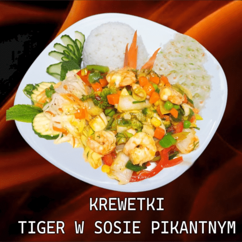 Krewetki tiger w sosie pikantnym