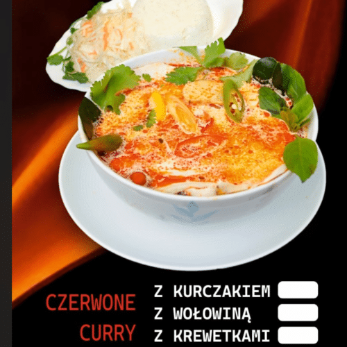 Krewetki tygrysie w tajskim czerwonym curry