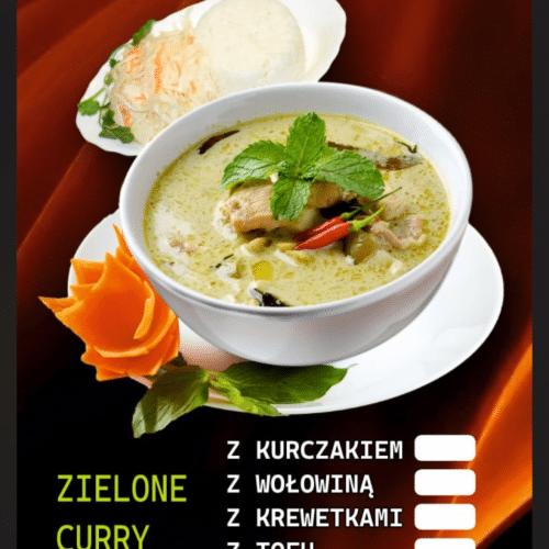 Krewetki tygrysie w tajskim zielonym curry