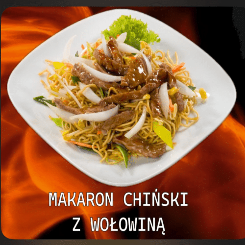 Makaron z warzywami i wołowiną