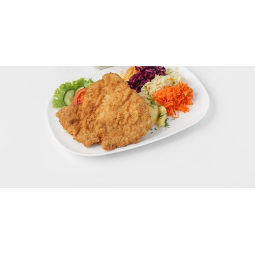 2 kotlety schabowe, ziemniaki gotowane, mix surówek