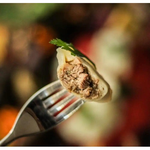 pierogi pieczona gęsina z warzywami