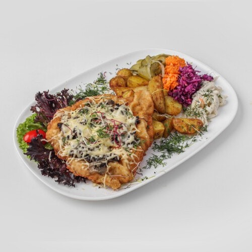 Kotlet schabowy zapiekany serem i ananasem