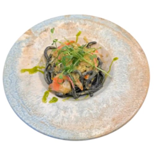 Bucatini nero con gamberi D/W