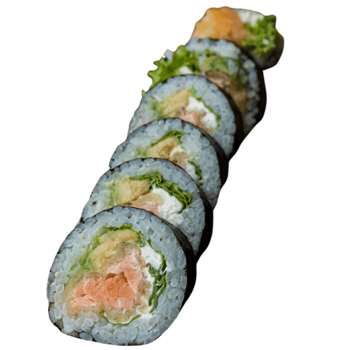 Futomaki (6 szt.) Łosoś w tempurze, serek, awokado, sos teriyaki