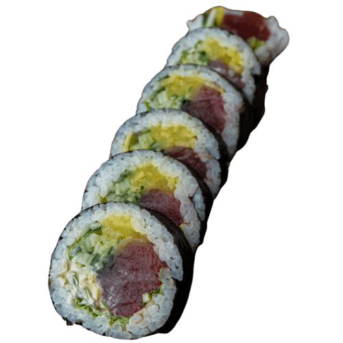 Futomaki (6 szt.) Tuńczyk surowy, spicy majo, oshinko, ogórek