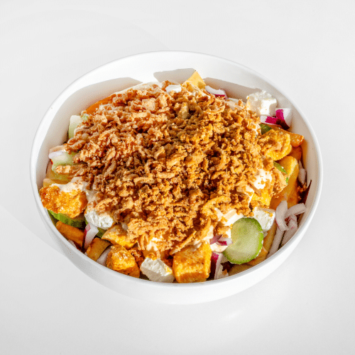 Turbo Fryty-z kurczakiem,fetą,cebulą,ogórkiem,cebulką prażoną