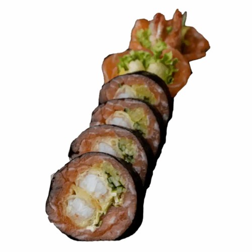 Sashimi maki łosoś, krewetka, spicy majo, warzywa
