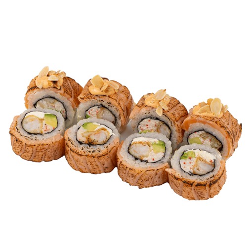 Uramaki z opalanym łososiem(8 szt)