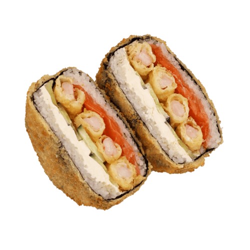 Sushi burger z łososiem i krewetkami 