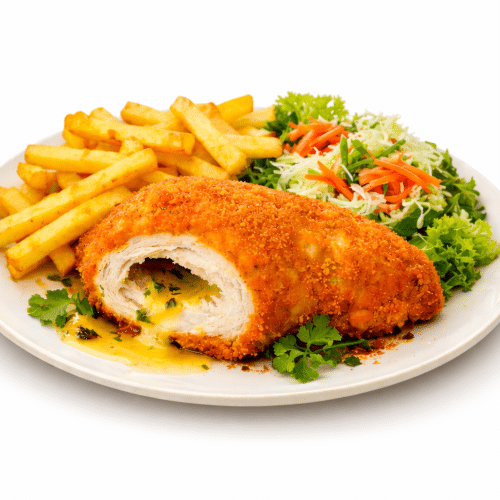Kotlet de volaille z frytkami i surówką