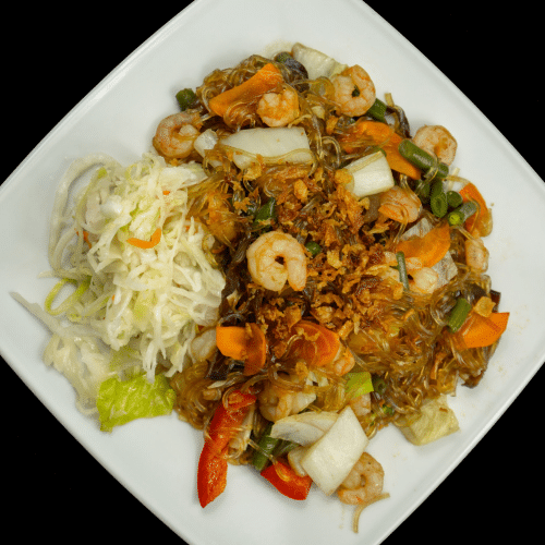 Makaron sojowy z krewetkami