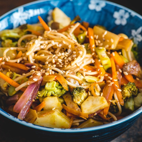 Makaron sojowy z warzywami