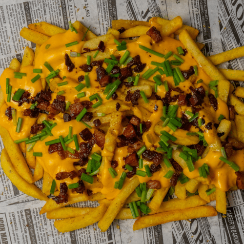 Frytki z sosem cheddar (Vege)