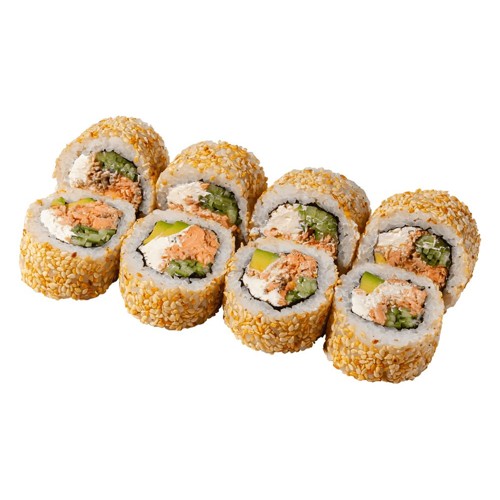 Kalifornia w sezamie z pieczonym łososiem